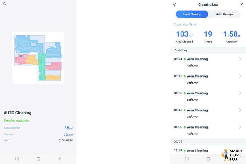 Reinigungshistorie wird in der Ecovacs Home App angezeigt.